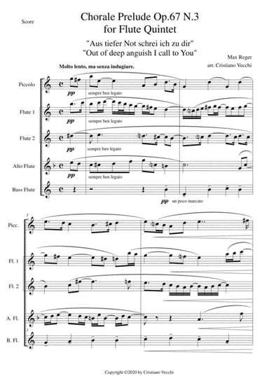 Chorale Prelude Op.67 N.3 for Flute Quintet (arr. Cristiano Vecchi)