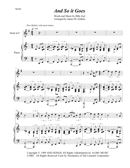 And So It Goes (arr. James M. Guthrie, ASCAP)