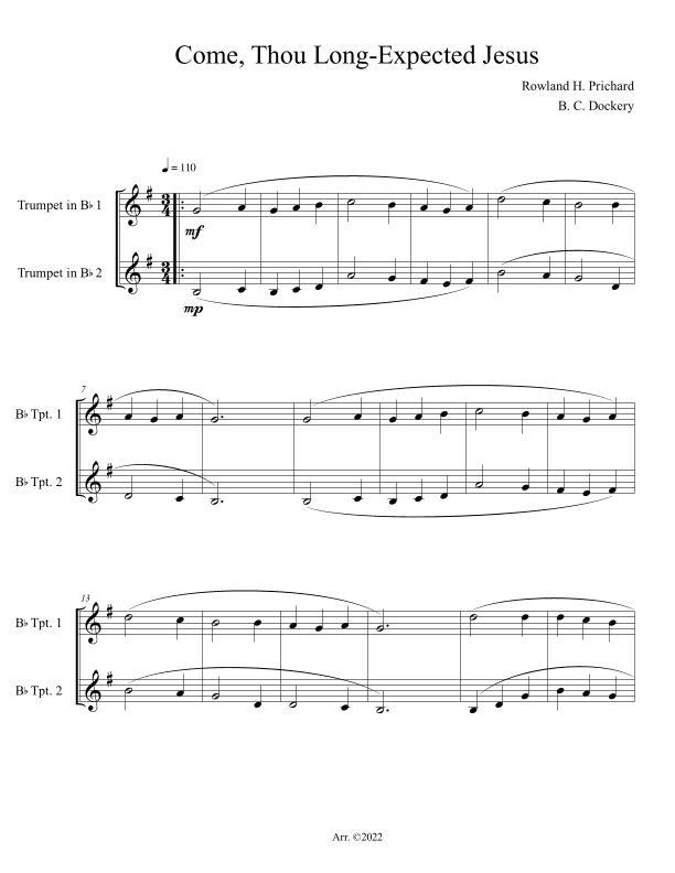 Come, Thou Long-Expected Jesus (Trumpet Duet) (arr. B. C. Dockery)