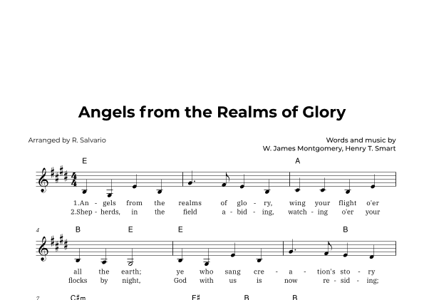 Angels from the Realms of Glory (Key of E Major) (arr. R. Salvario)