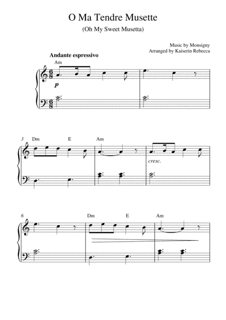 O Ma Tendre Musette (Oh My Sweet Musetta) (easy piano version) (arr. Kaiserin Rebecca)