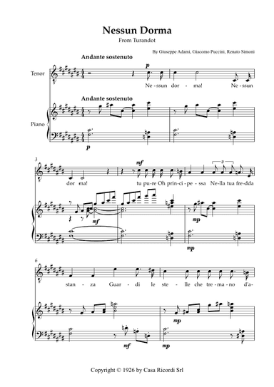 Nessun Dorma - Tenor & Piano (arr. Karen Gueiros)