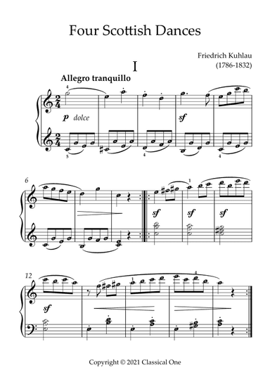 Kuhlau - Four Scottish Dances(With Note name) (arr. MPS)