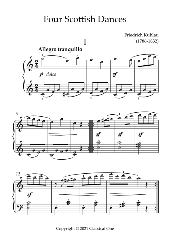 Kuhlau - Four Scottish Dances(With Note name) (arr. MPS)