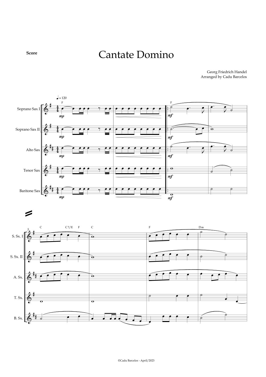 Cantate Domino - Handel (Saxophone Quintet) Chords (arr. Cadu Barcelos)