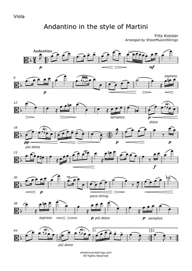 Kreisler, F. - Andantino for Viola and Piano (arr. Linda Scott)