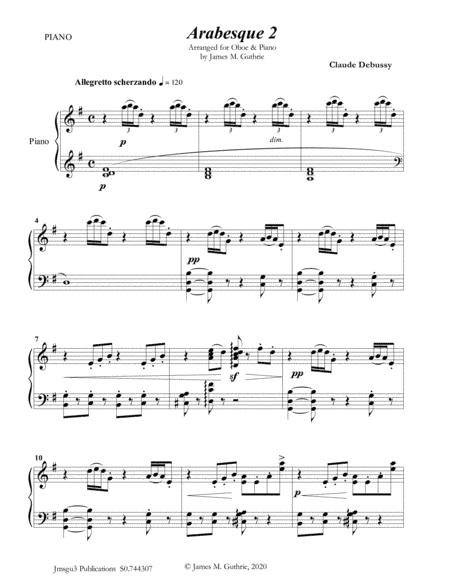 Debussy: Arabesque 2 for Oboe & Piano (arr. James Guthrie, ASCAP)