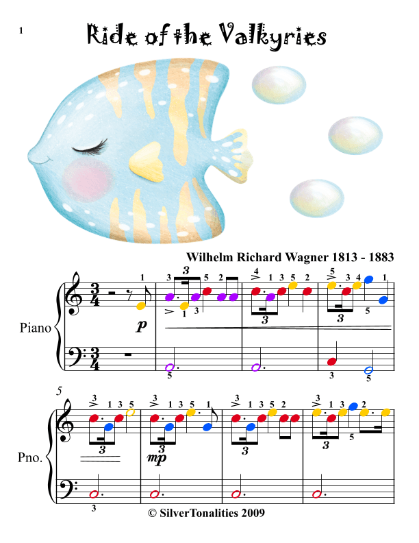 Ride of the Valkyries Easy Piano Sheet Music with Colored Notes (arr. SilverTonalities)