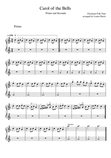 Carol of the Bells Very Easy Piano Duet. (arr. Louise Harris)