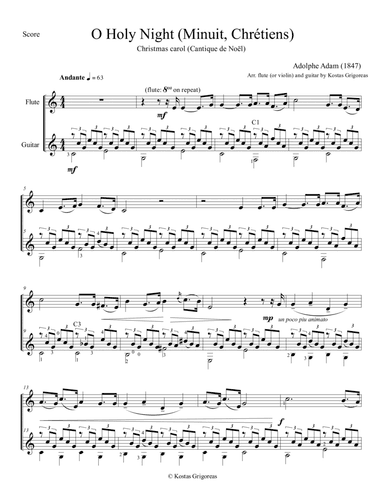 Minuit, Chretiens (O Holy Night) - Duo for flute (or violin) and guitar (arr. Kostas Grigoreas)
