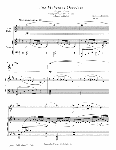 Mendelssohn: the Hebrides Overture for Alto Flute & Piano (arr. James M. Guthrie)