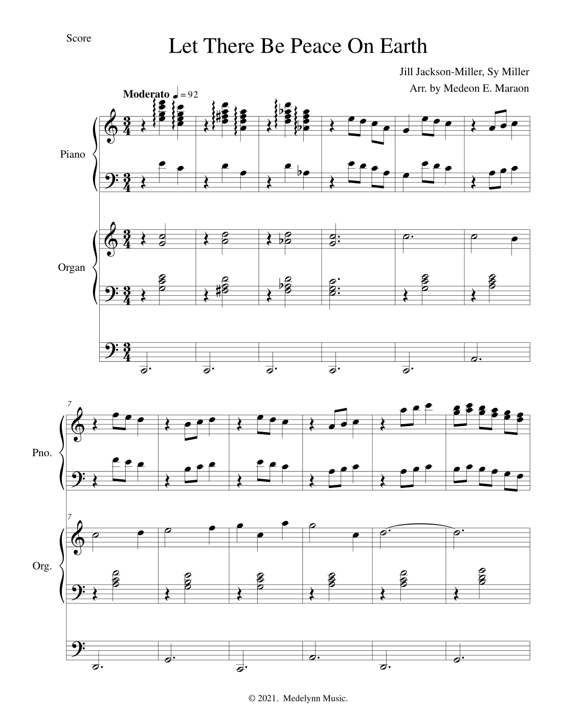 Let There Be Peace On Earth piano-organ duet (arr. Medeon Emverda Maraon)