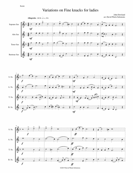 Fine knacks for ladies (with variations) - for saxophone quartet (arr. David Warin Solomons)