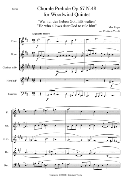 Chorale Prelude Op.67 N.48 for Woodwind Quintet (arr. Cristiano Vecchi)