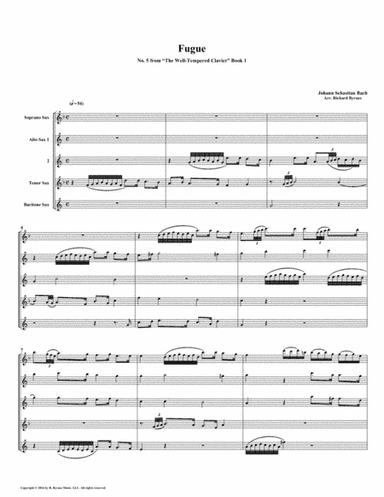 Fugue 05 from Well-Tempered Clavier, Book 1 (Saxophone Quintet) (arr. Richard Byrnes)