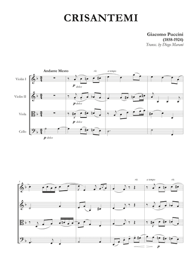 Crisantemi for String Quartet (arr. Diego Marani)