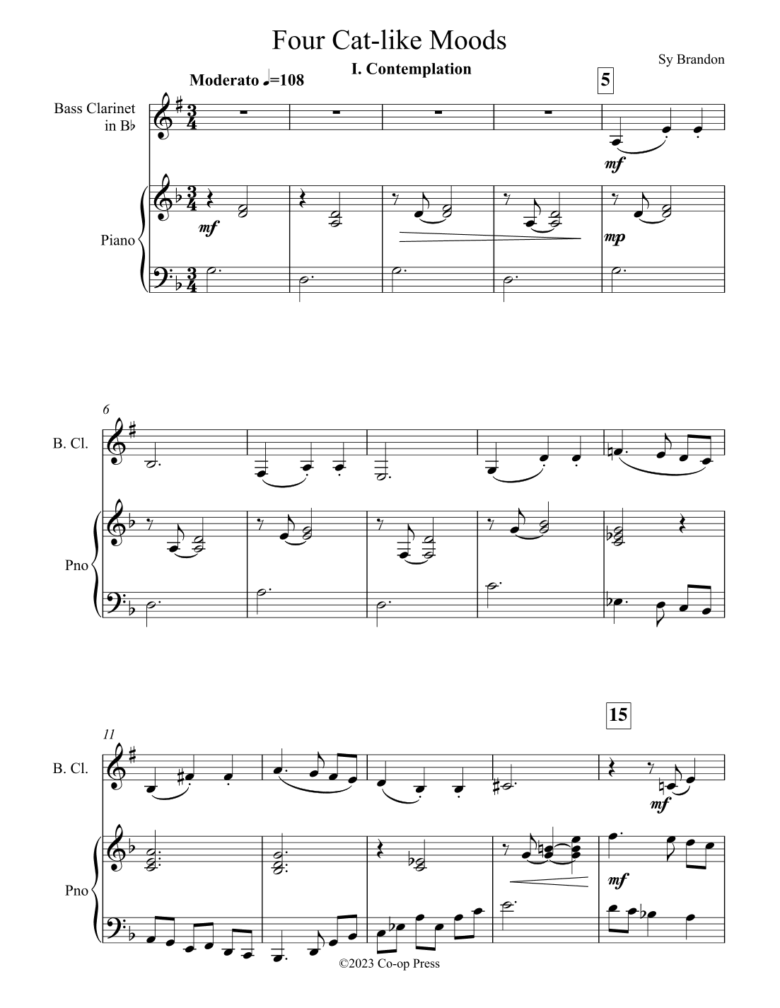 Four Cat-like Moods for Bass Clarinet and Piano