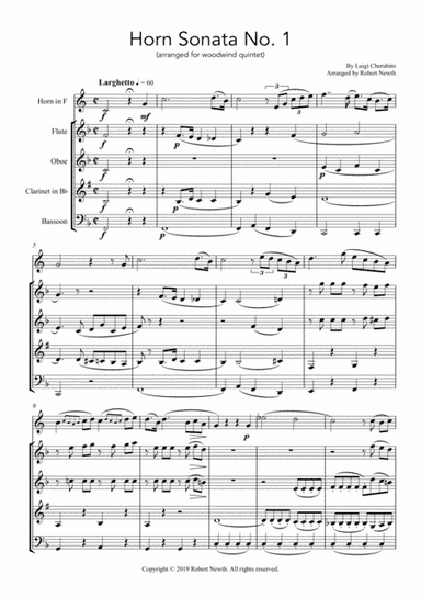 Cherubini Horn Sonata No. 1 (for Wind Quintet) (arr. Robert Newth)