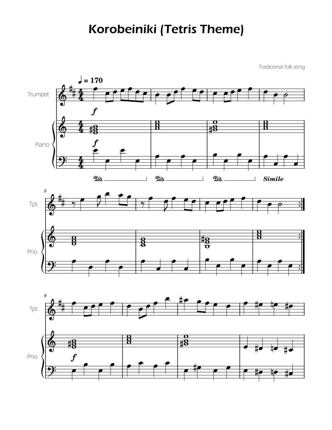 Tetris Theme for Trumpet (arr. Ygor Nunes)