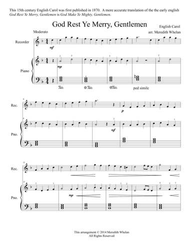 Christmas Duets for Recorder & Piano:  God Rest Ye Merry, Gentlemen (arr. Meredith Whelan)