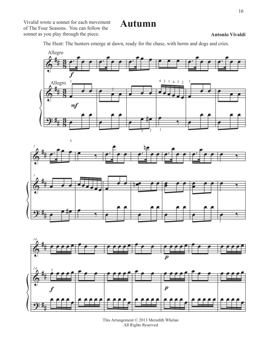 Classical Duets for Violin & Piano:  Autumn from Vivaldi's Four Seasons (arr. Meredith Whelan)