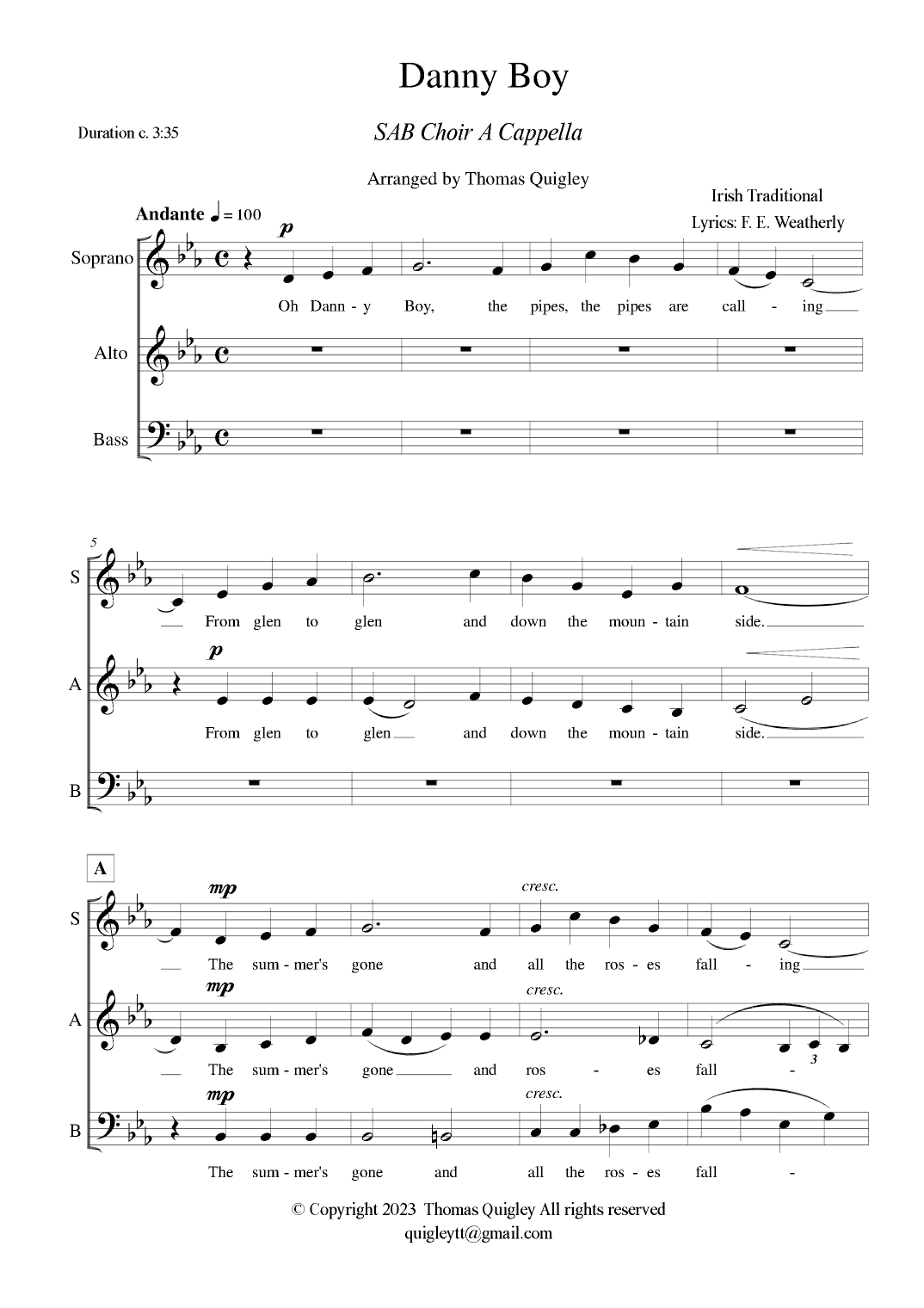 Danny Boy (SAB a cappella) (arr. Thomas Quigley)