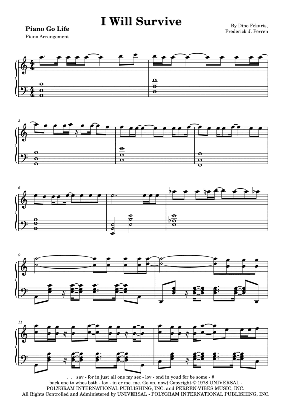I Will Survive (arr. Piano Go Life)