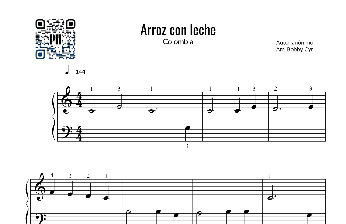 Arroz con leche - Canciones infantiles (piano fácil) (arr. Bobby Cyr - Piano Notion)