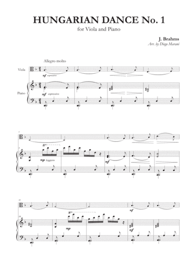 Hungarian Dances Nos. 1-5 for Viola and Piano (arr. Diego Marani)