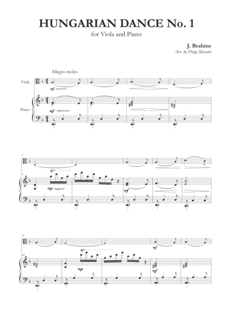 Hungarian Dances Nos. 1-5 for Viola and Piano (arr. Diego Marani)