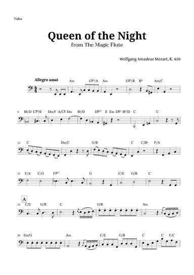 Queen of the Night by Mozart for Tuba with Chords (arr. Langanho)