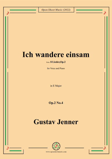 Jenner-Ich wandere einsam,in E Major,Op.2 No.4 (arr. OSM Press)