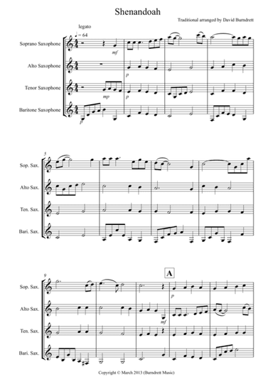 Shenandoah for Saxophone Quartet (arr. David Burndrett)