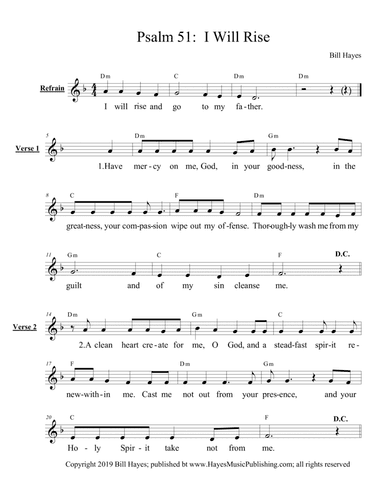 Psalm 51:  I Will Rise - leadsheet