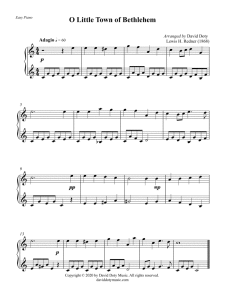 O Little Town of Bethlehem Easy Piano Christmas Solo for Beginners (arr. David Doty)