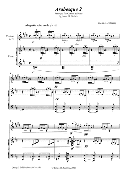 Debussy: Arabesque 2 for Clarinet & Piano (arr. James Guthrie, ASCAP)