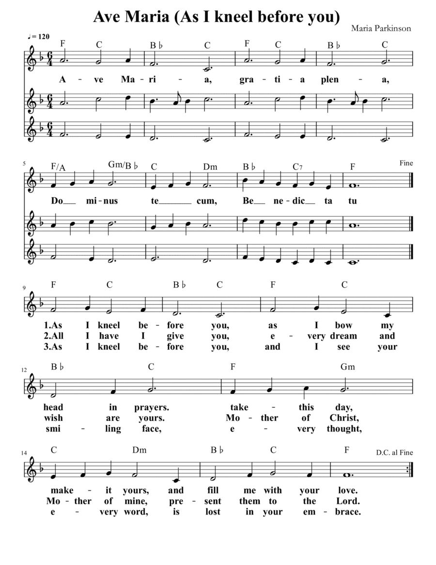 Ave Maria (As I Kneel Before You) - 3 voices (arr. Bonnie Wong)