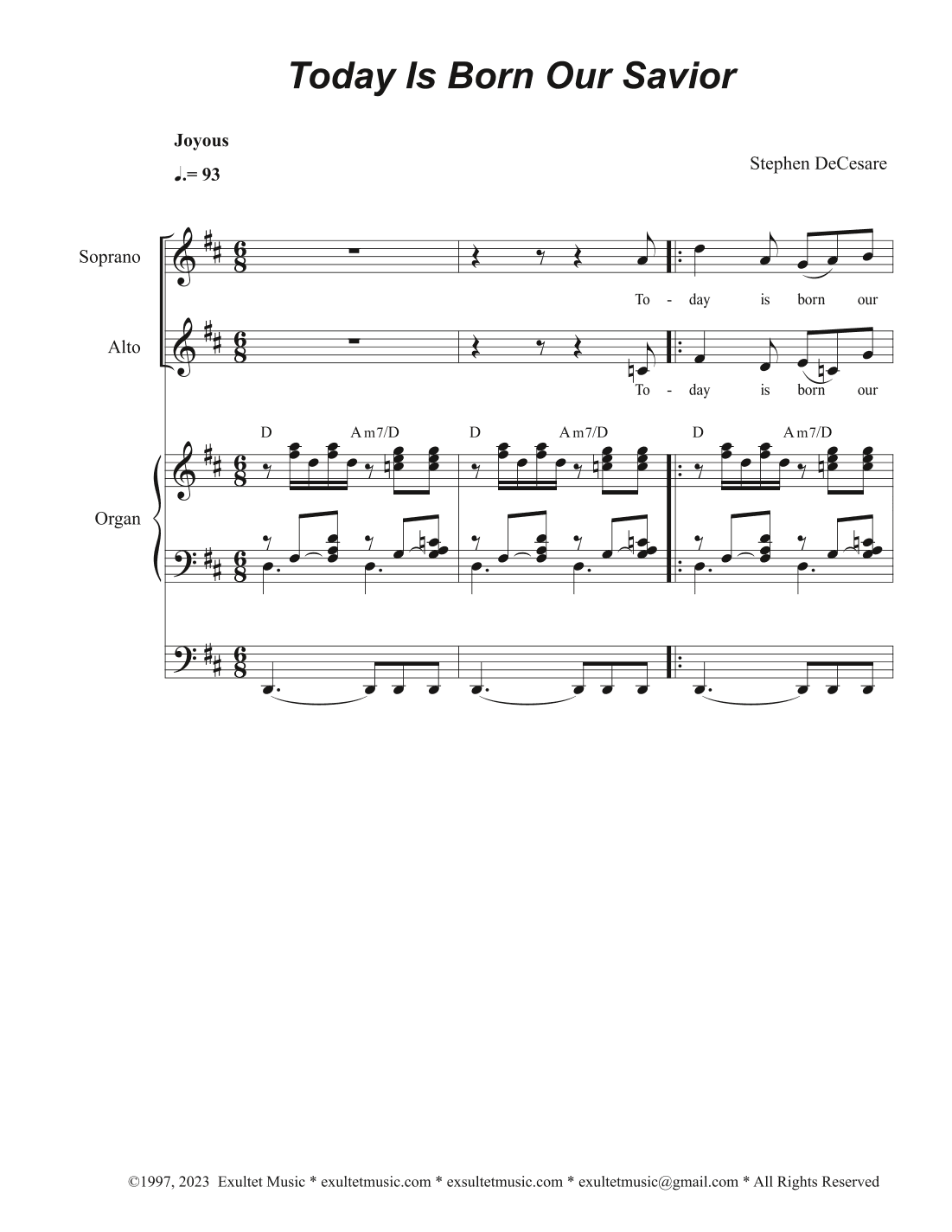 Today Is Born Our Savior (Duet for Soprano and Alto solo)