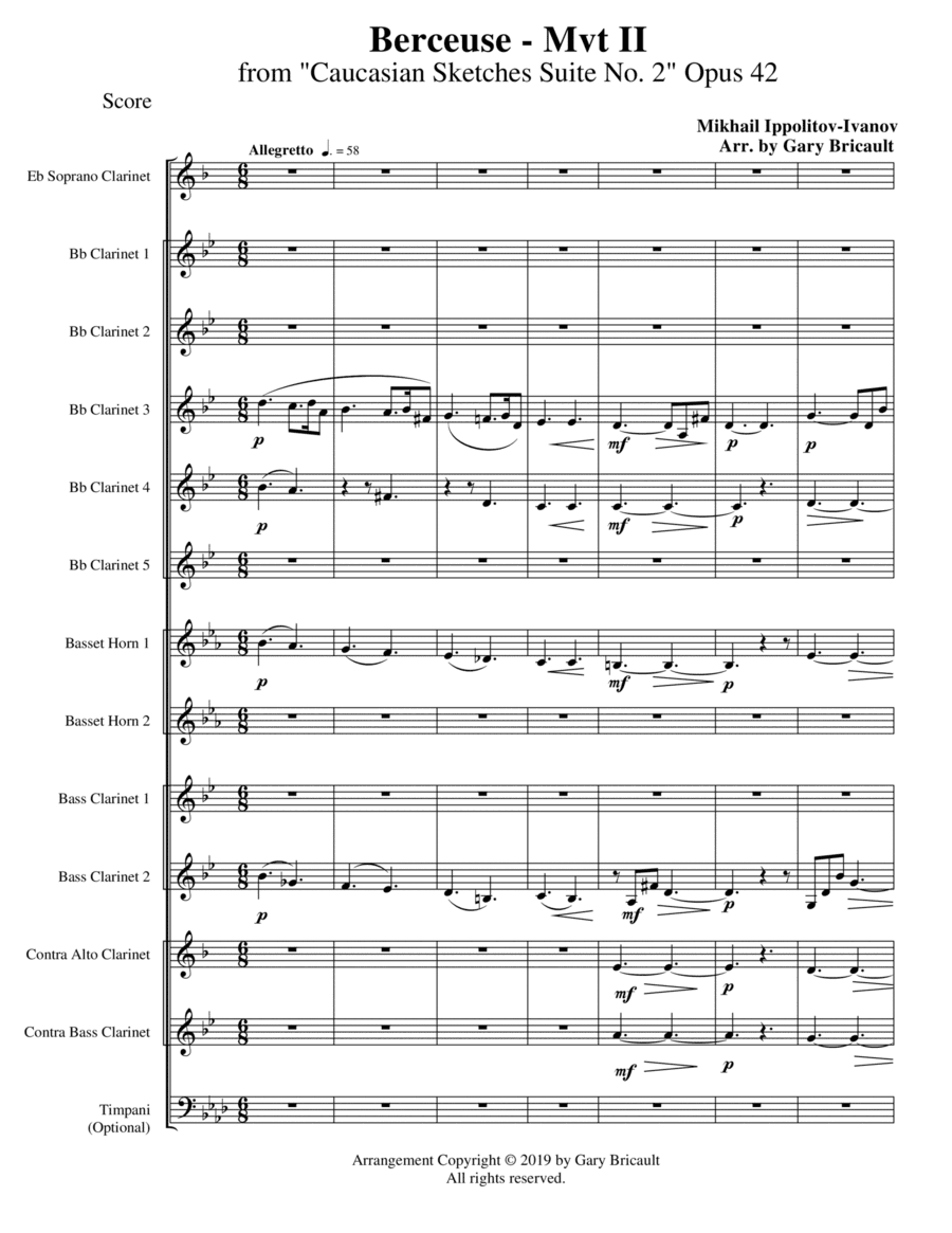 Berceuse from Caucasian Sketches Suite No. 2 (arr. Gary Bricault)