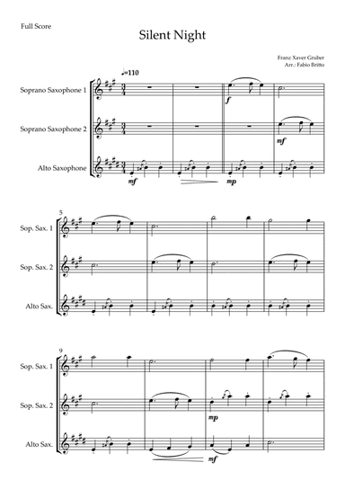 Silent Night (Christmas Song) for Saxophone Trio (arr. Fabio Britto)