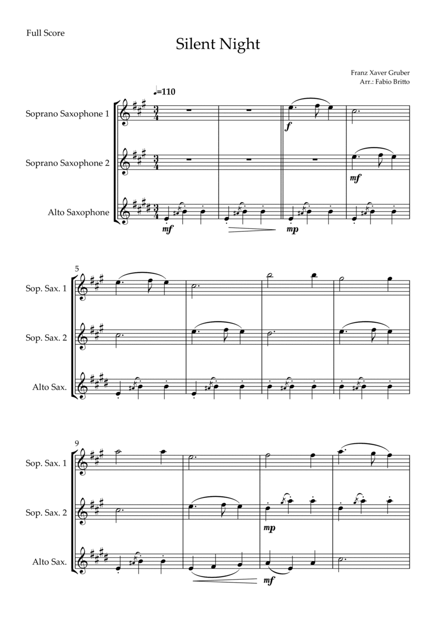 Silent Night (Christmas Song) for Saxophone Trio (arr. Fabio Britto)
