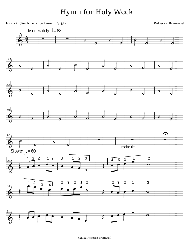 "Hymn for Holy Week" Harp 1 Part - Score Only