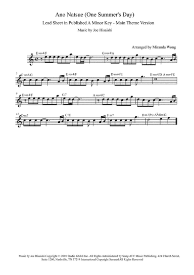 Ano Natsue (one Summer's Day) (arr. Miranda Wong)