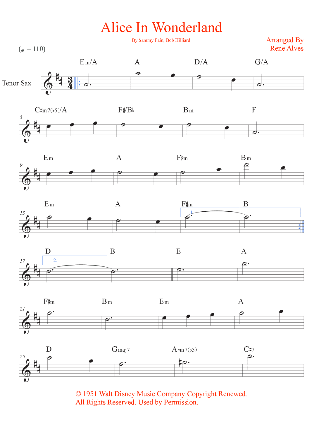 Alice In Wonderland (arr. Rene Alves)