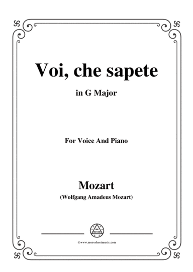 Mozart-Voi,che sapete,in G Major,for Voice and Piano (arr. MSM)