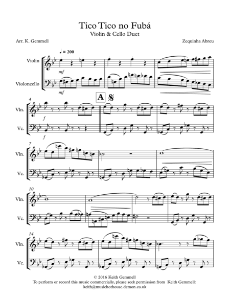 Tico Tico no Fuba: Violin & Cello Duet (arr. K. Gemmell)