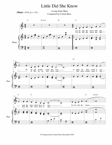 Little Did She Know - Mary -  vocal solo and piano