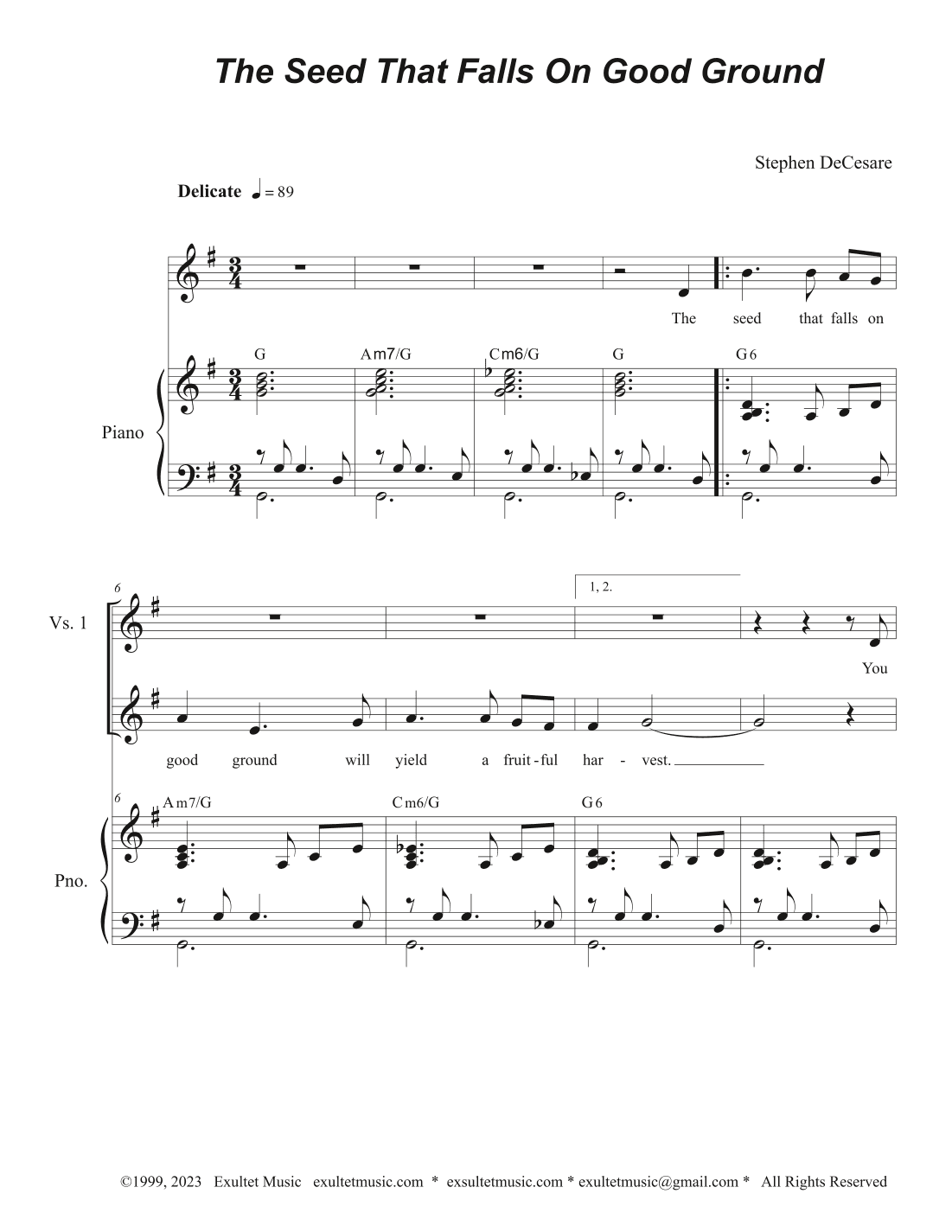 The Seed That Falls On Good Ground (Unison choir)