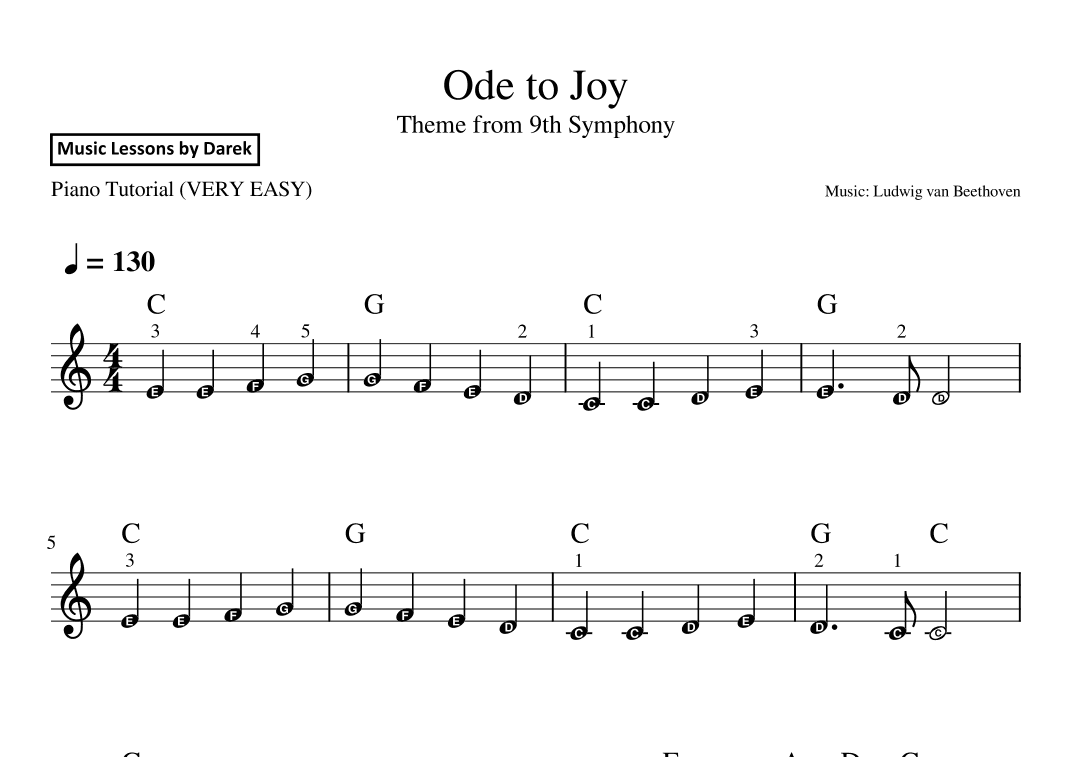 Ode to Joy (VERY EASY PIANO) Theme from 9th Symphony [Ludwig van Beethoven] (arr. Darek)