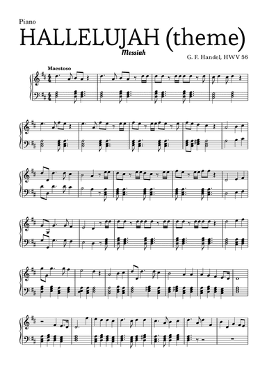 Aleluia (HALLELUJAH), of the Messiah - for Piano and chords (arr. Leyandder Trustworthy)